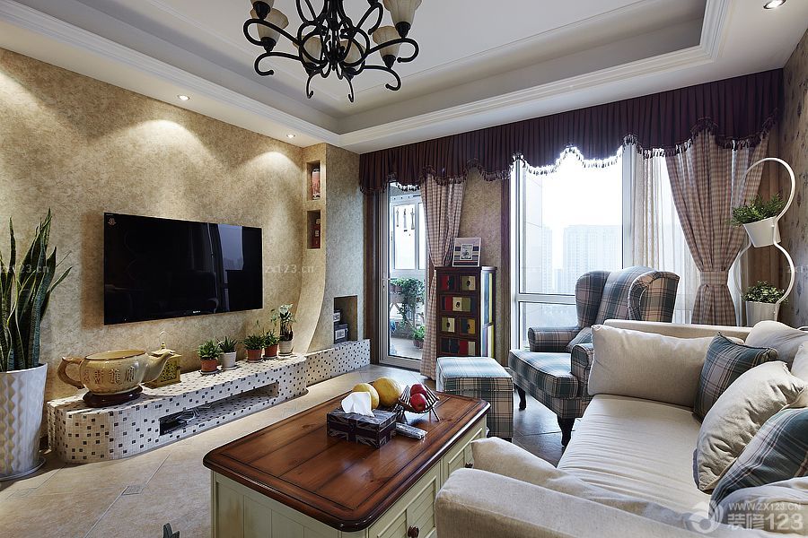 田园客厅马赛克砖电视柜设计图片大全