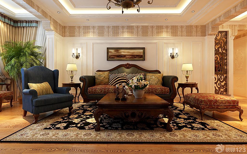 2025二室二厅美式现代客厅装修样板房