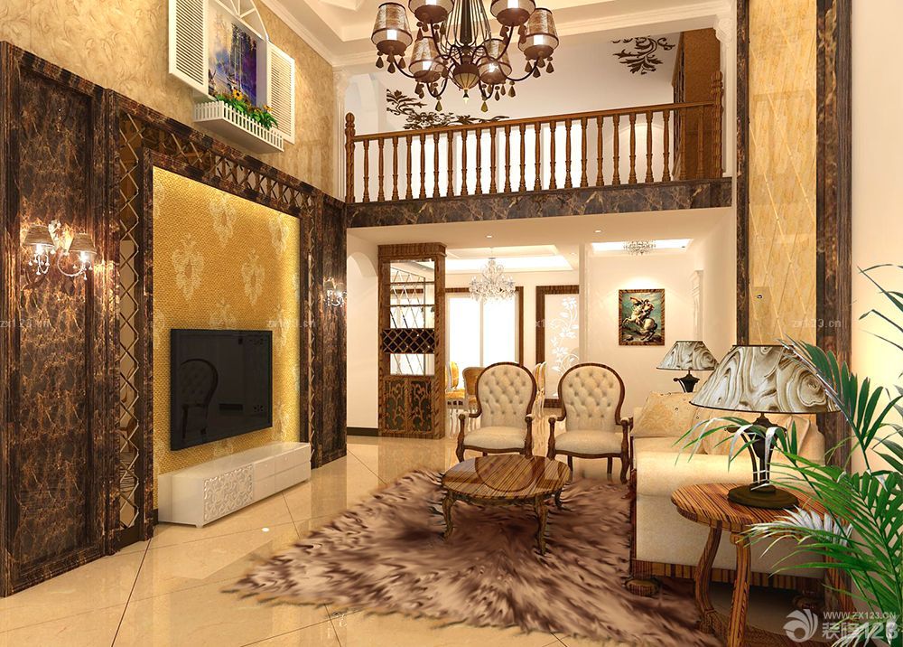 欧式吊灯楼中楼装修效果图大全2025