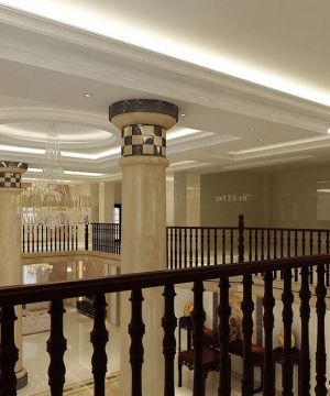 欧式别墅客厅柱子楼中楼装修效果图大全2025