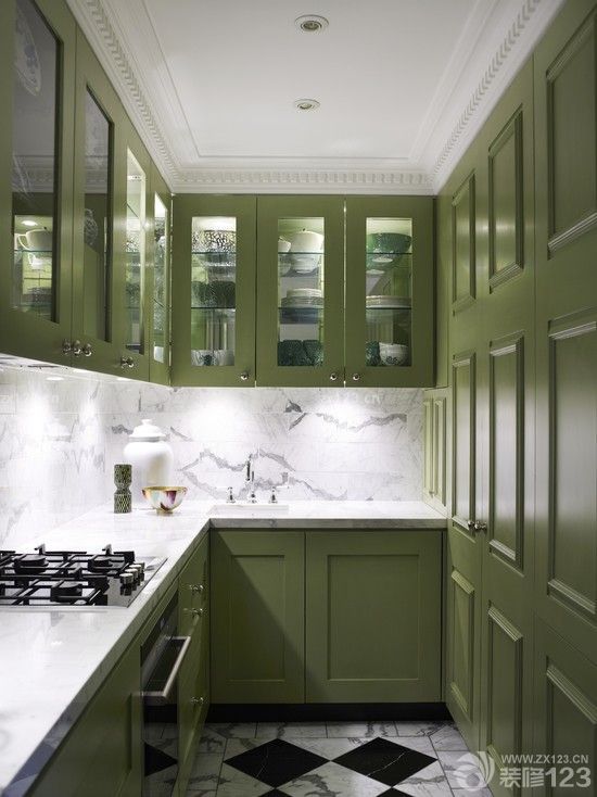 家装厨房绿色橱柜装修设计图片