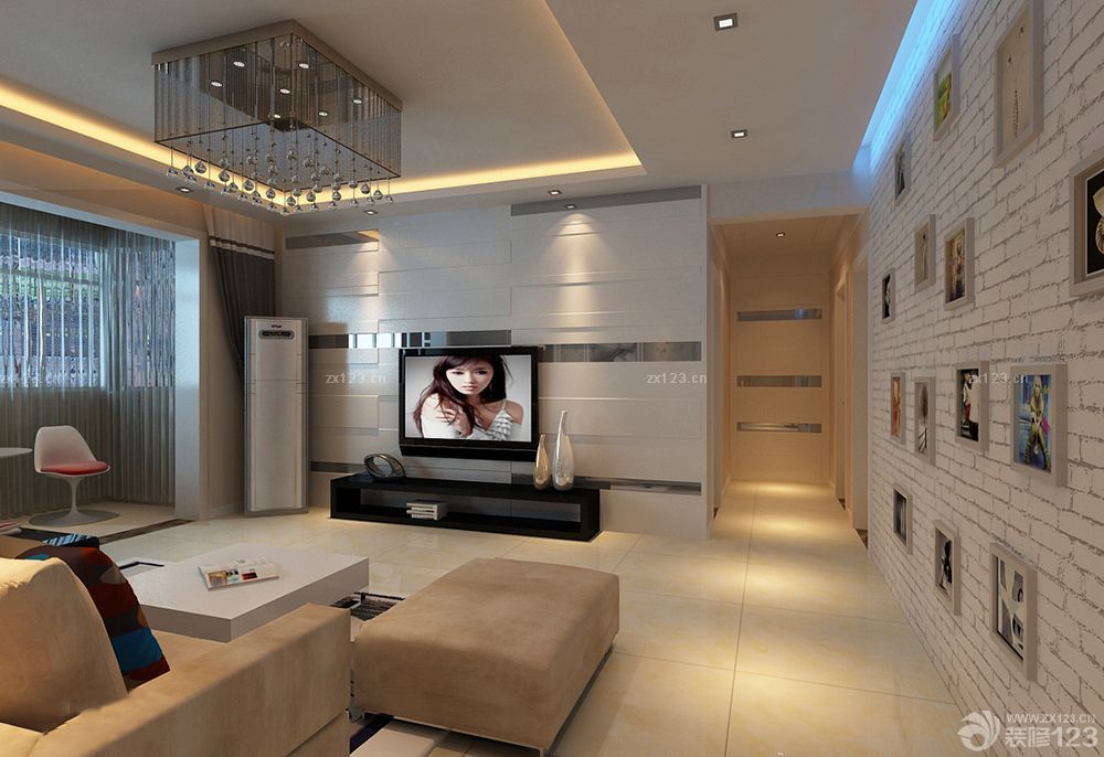 现代简约风格实景图砖墙吊顶装修效果图