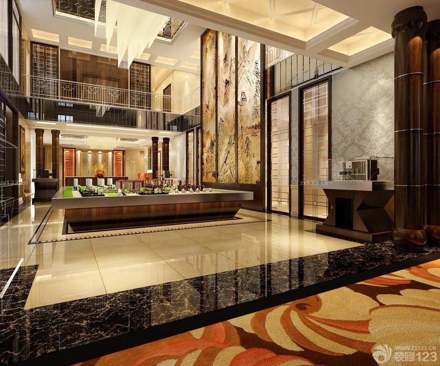 售楼部背景墙传统中式风格装修设计图