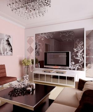 现代简约风格玻璃砖墙面电视背景墙装修效果图欣赏