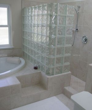 2023现代简约风格小浴室玻璃砖墙面效果图