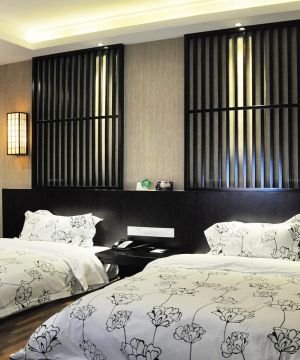 快捷酒店标准间黑色木质墙面设计效果图