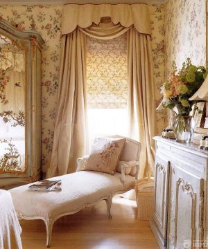 欧式田园风格卧室飘窗窗帘设计图片欣赏