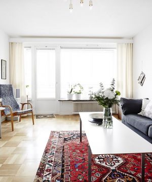 最新北欧风格客厅地毯铺贴效果图片