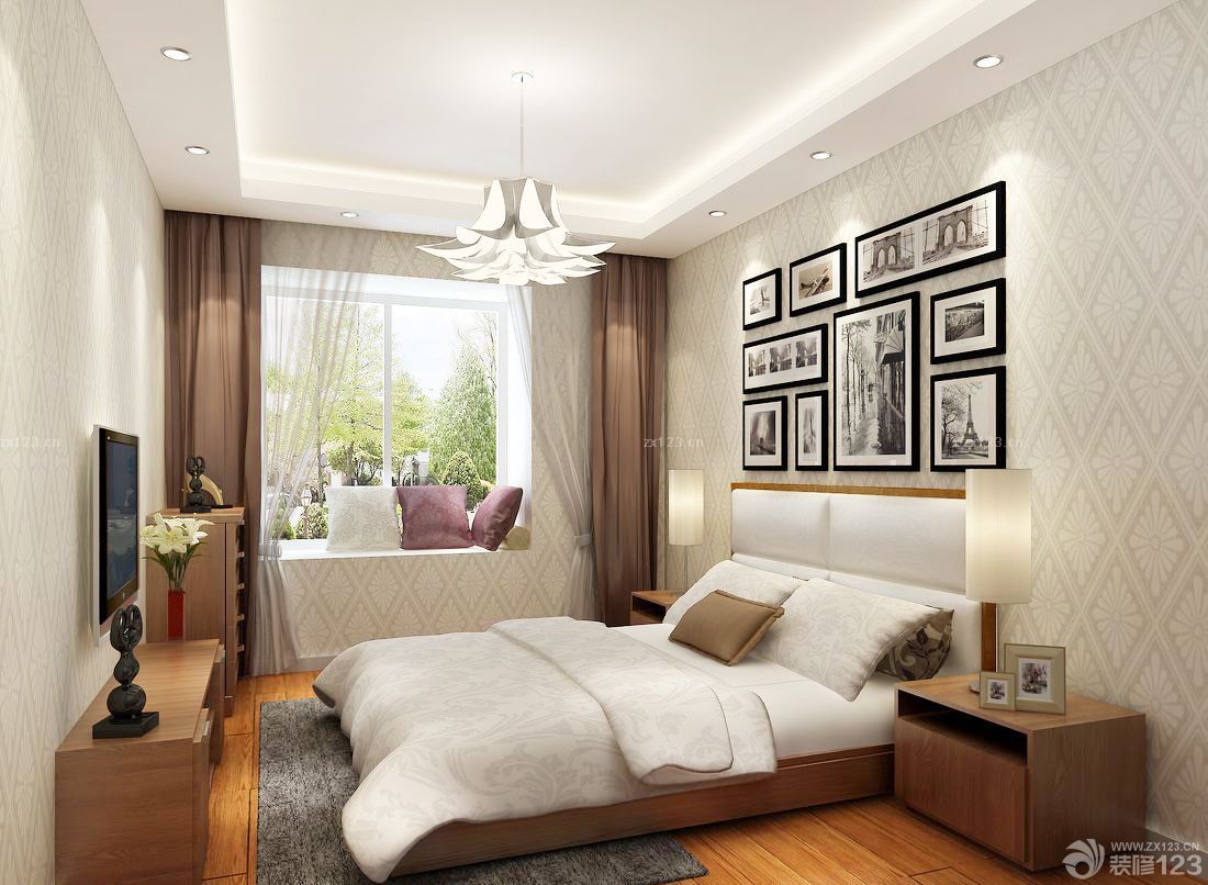 最新现代简约家装卧室飘窗窗帘装修图片