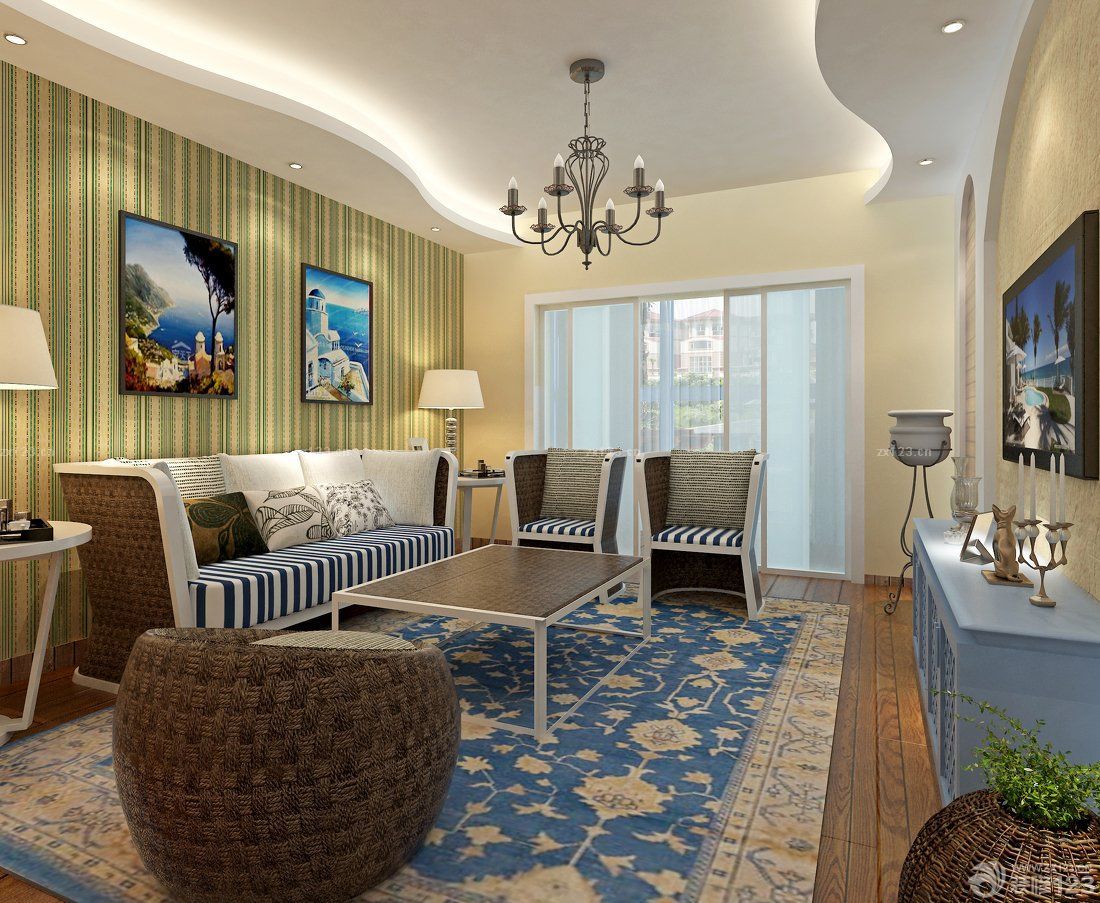 地中海混搭风格客厅阳台门装修样板间