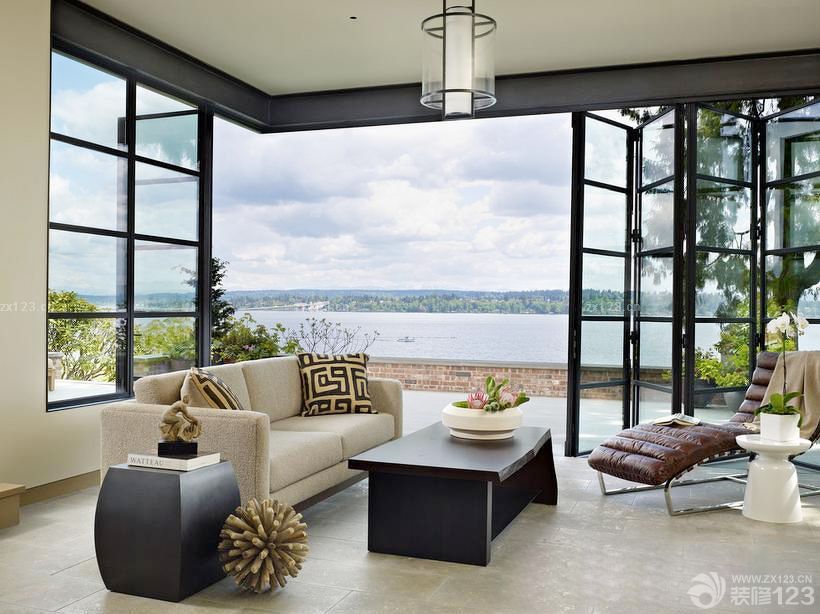 海景别墅阳台玻璃推拉门设计效果图片大全