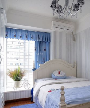 地中海风格卧室飘窗窗帘设计图片