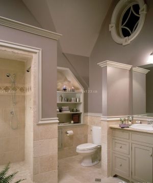 最新厕所米白色瓷砖装修效果图片欣赏