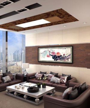 2025办公室家具组合沙发墙面壁画装修效果图片