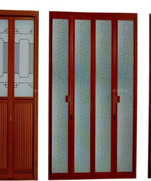 新古典中式磨砂玻璃隔断折叠门设计效果图片
