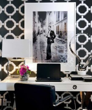 书桌写字台背景墙面抽象装饰画设计效果图欣赏