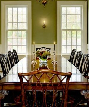 经典独栋小别墅美式实木餐桌摆放效果图片大全