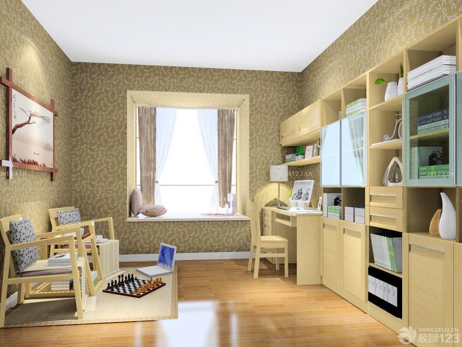 豪华中式田园风格写字台设计效果图 