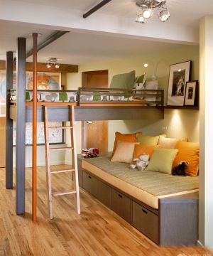 小户型儿童房实木高低床设计效果图欣赏