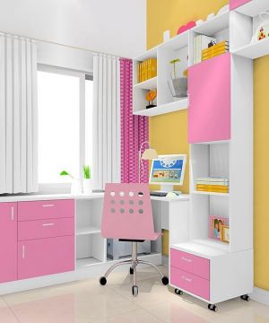 2025组合书柜粉色门设计效果图欣赏