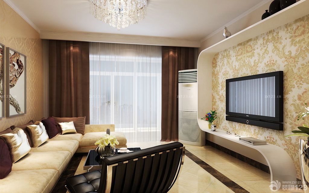 简欧风格影视墙金色壁纸设计效果图欣赏