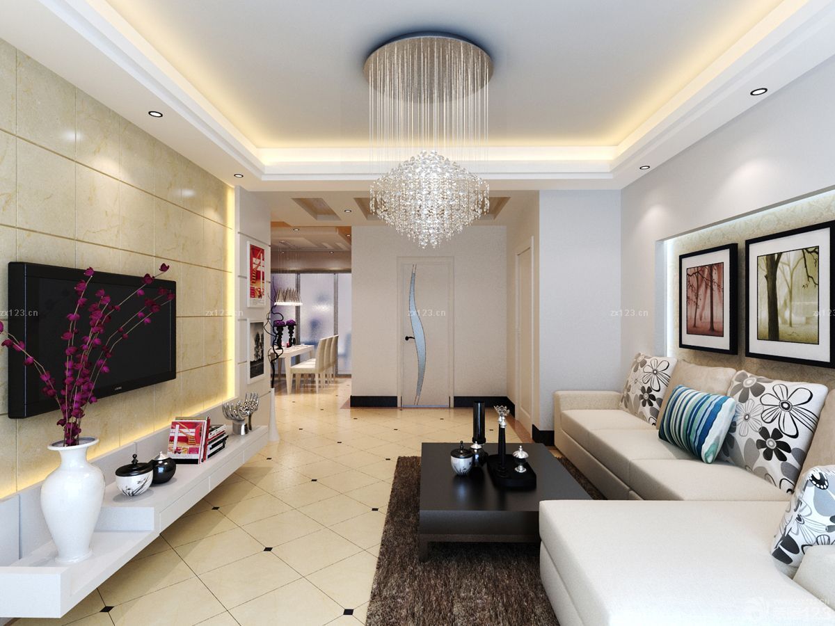 最新二室一厅中式客厅过道吊顶装修设计案例