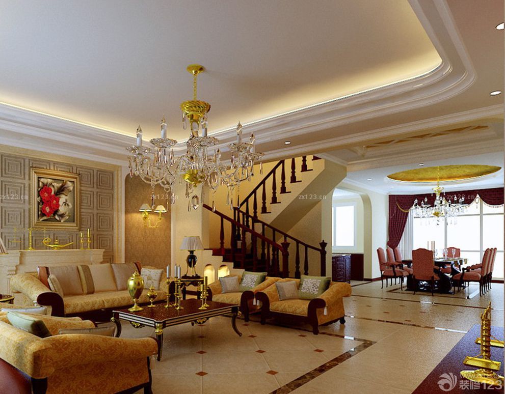 欧式新古典风格客厅过道吊顶装修样板图 