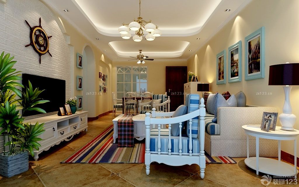 地中海风格仿古砖客厅设计效果图