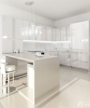 白色现代简约厨房原木橱柜瓷砖效果图欣赏