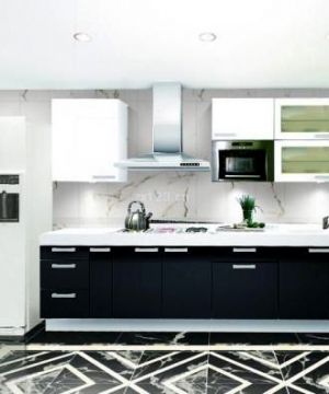 最新黑白简约时尚厨房橱柜瓷砖设计效果图