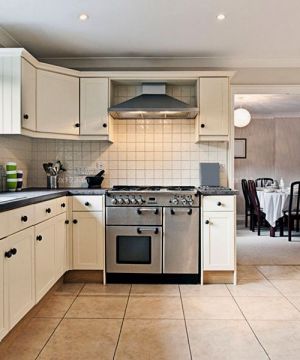 现代欧式混搭厨房橱柜地面瓷砖效果图片大全