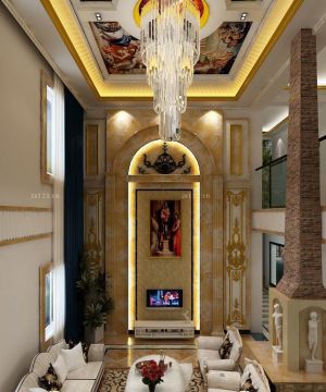 挑高客厅欧式罗马柱装修效果图片