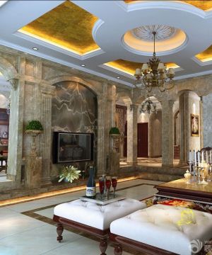 最新豪华客厅欧式罗马柱装修效果图欣赏