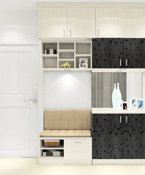 2025简约黑白风格客厅玄关鞋柜装修案例大全