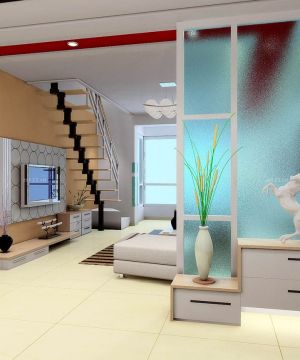 复式房客厅进门玄关鞋柜 隔断效果图欣赏