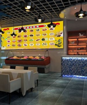 中式快餐店镂空吊顶装修效果图片