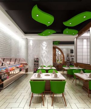 2023最新中式快餐店艺术吊顶装修效果图欣赏