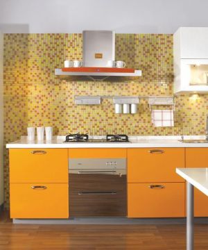 开放式厨房橙色橱柜设计效果图大全