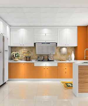 2023经典敞开式厨房橙色橱柜设计效果图片