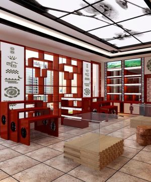 2025茶叶店面艺术吊顶装修效果图片欣赏