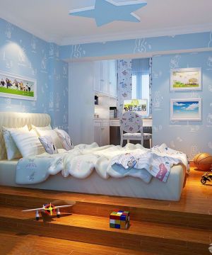 最新蓝色海洋风小户型儿童房间布置效果图