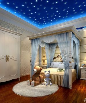 创意星空长方形小户型儿童房间布置效果图欣赏