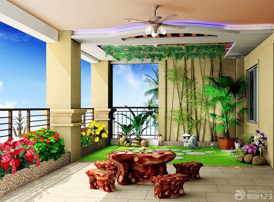 中式风格洋房入户花园设计效果图片