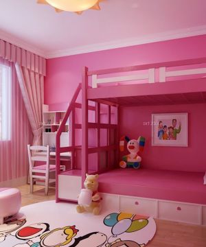 粉色可爱多人儿童房间布置窗帘搭配效果图欣赏