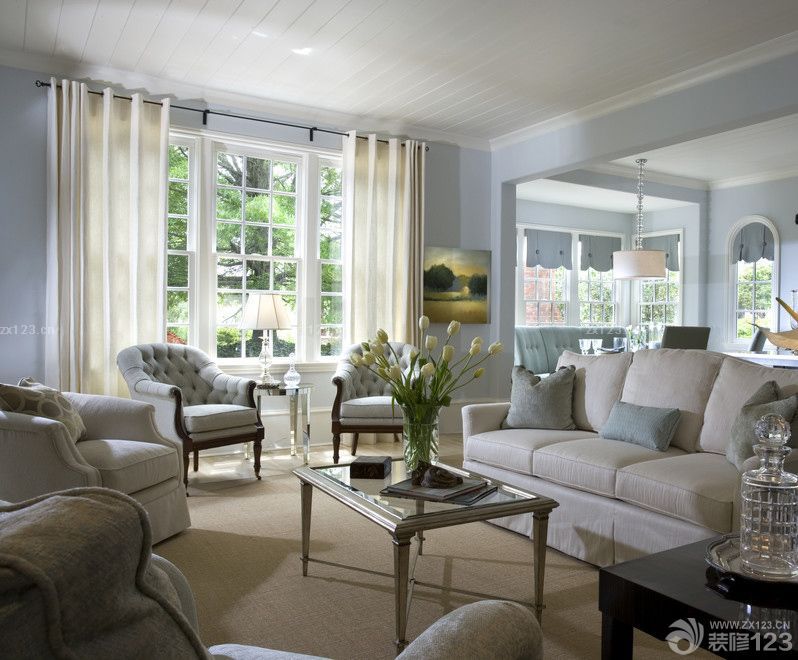 2023现代欧式风格三室一厅客厅窗帘装修设计图欣赏
