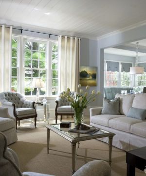 2023现代欧式风格三室一厅客厅窗帘装修设计图欣赏
