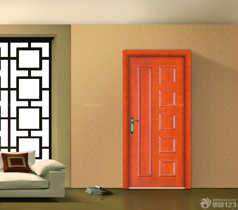 最新现代中式风格室内橙色门设计案例2023