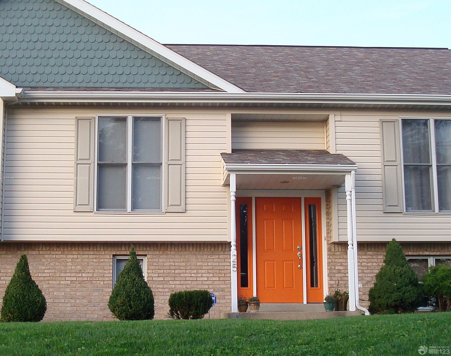 美式乡村风格别墅橙色门展示效果图2025