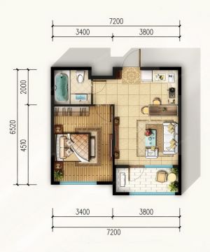 202330平米小户型平面图一室一厅设计