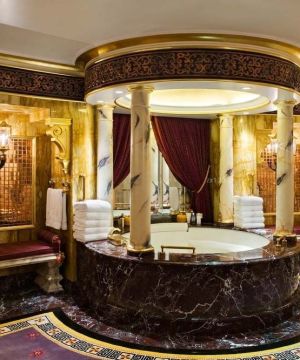 迪拜七星级酒店浴室大理石包裹浴缸装修效果图
